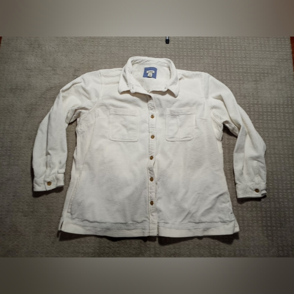 L.L. Bean Corduroy Long Sleeve Button Down Shirt Jacket Womens Size 3X Ivory